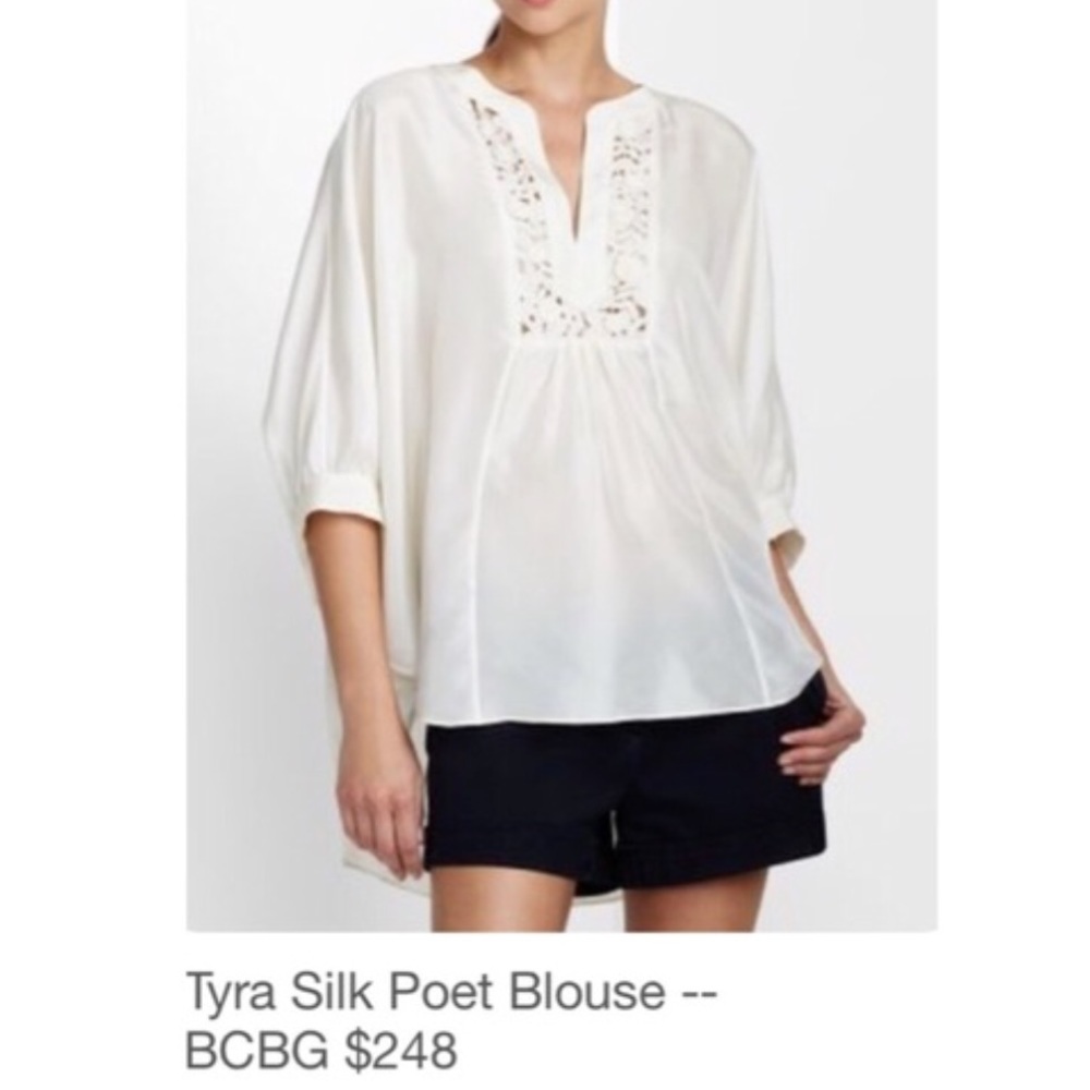 BCBG MAXAZRIA 100% SILK White Blouse, Bohemian, Oversized